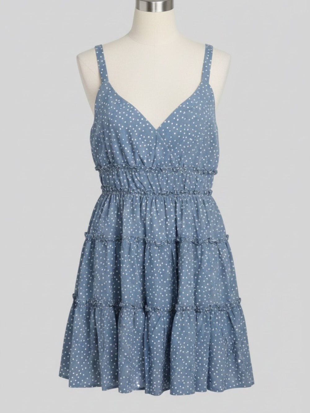 Mustard Seed Blue Polka Dot Tiered Mini Dress